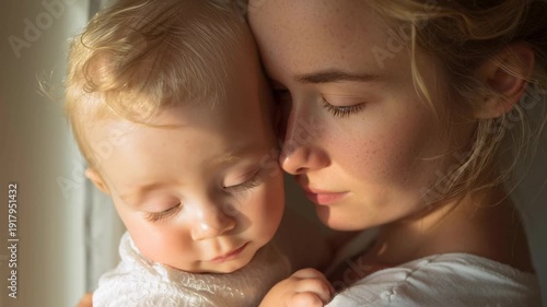 Emotional Close Up of Young Mother Gently Holding Baby in Soft Window Light, Intimate Mother’s Day Bonding Video