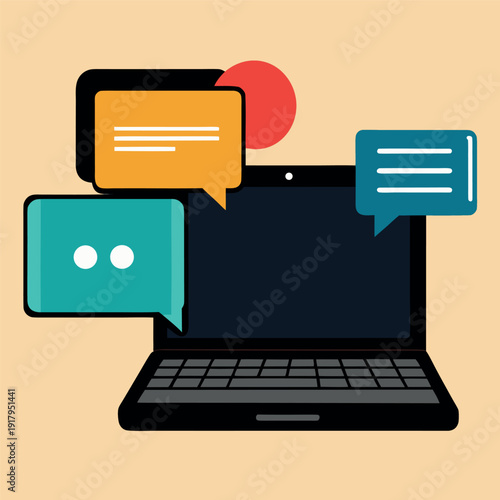 a laptop and smartphone with chat bubbles, messaging concept