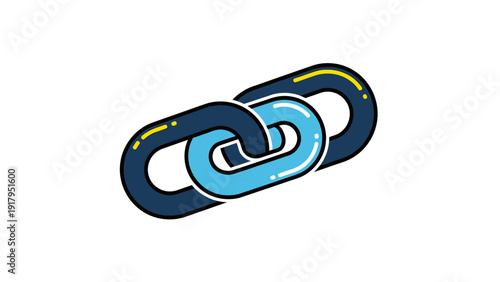 Cartoon illustration of two connected chain links, overlapping with blue, white, and yellow details