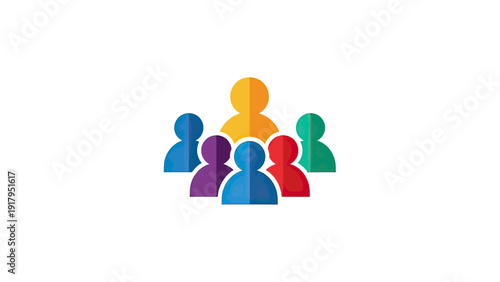 Group of stylized people in various colors, one larger figure in the center