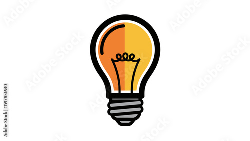 A stylized light bulb illustration with a yellow and orange glow, black outline, and a screw base