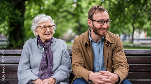 Elderly Mother and Adult Son Sharing Meaningful Eye Contact in Park, Emotional Mother’s Day Appreciation Video