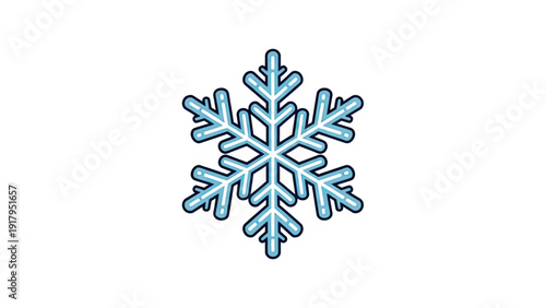 A stylized snowflake illustration with a blue-and-white color scheme, on a plain white background