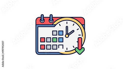 Vector illustration featuring a calendar and clock, indicating time management, deadline