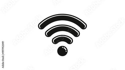 A black and white graphic of a WiFi signal icon on a plain white background