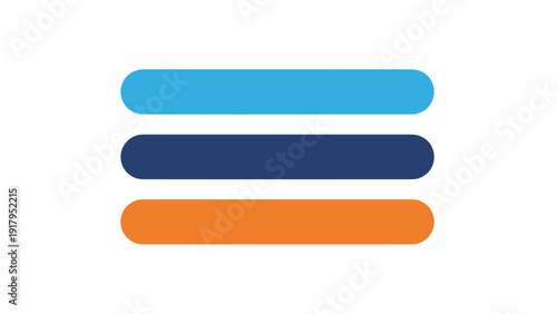 Three horizontal rounded rectangles in blue, navy, and orange against white
