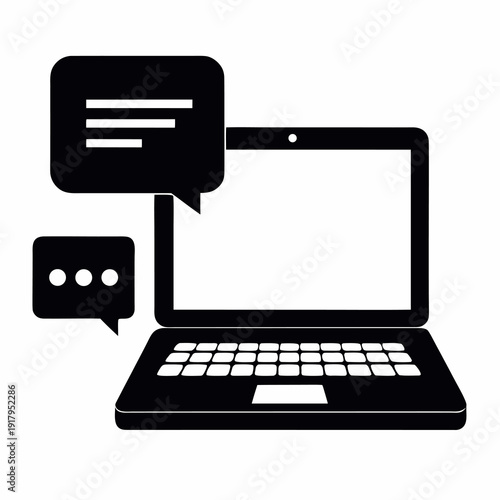 a laptop and smartphone with chat bubbles, messaging concept