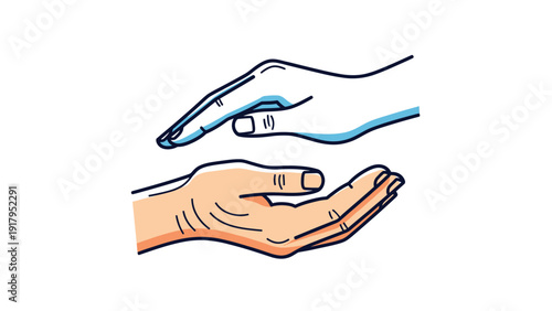 Artistic illustration of two hands; one above, one cupped, with color