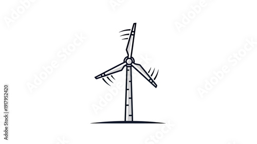 Stylized illustration of a wind turbine, blades rotating, set against white background