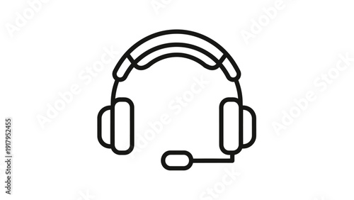 A simple outline of a headset with a microphone. Black lines on white background