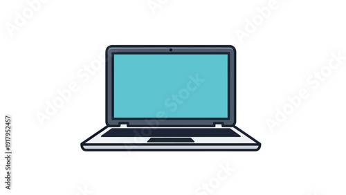 Vector illustration of a laptop computer with an open, blank, teal screen