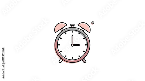 A stylized alarm clock illustration with a pink and gray color scheme, set at 3 o'clock