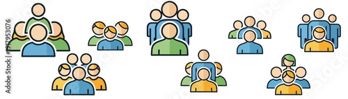 A group of people standing together in various colorful combinations