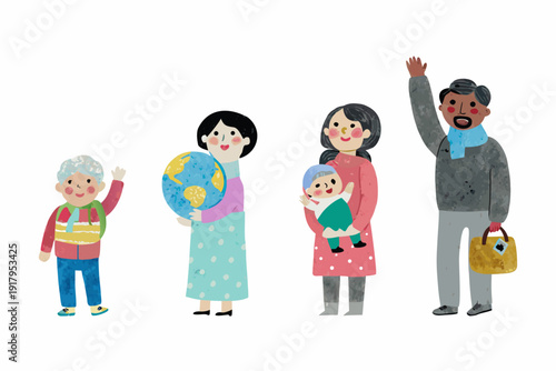 Diverse family with a globe representing global unity and generations