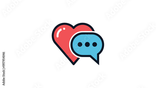 A stylized image featuring a red heart beside a blue speech bubble with three dots