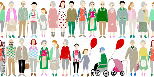 Diverse group of illustrated people with varying styles and ages