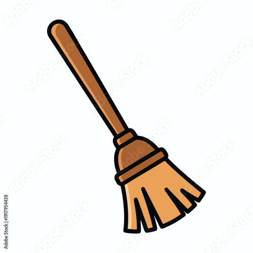 Cartoon Style Broom for Cleaning and Housekeeping