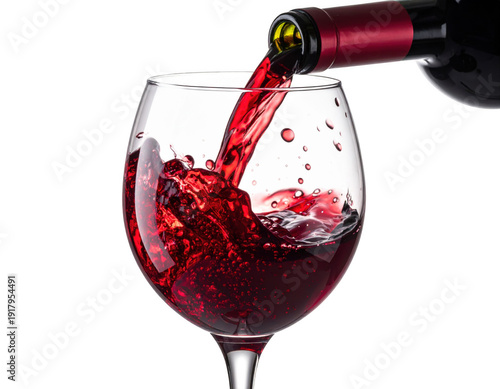 Red wine pouring into clear glass isolated on white isolated on a transparent background