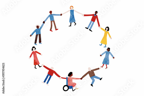Diverse group of people holding hands in a circular formation