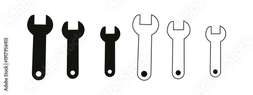 A variety of solid and outline wrench tool icons.