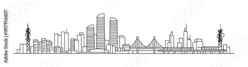 City skyline outline featuring bridge and towers on horizon