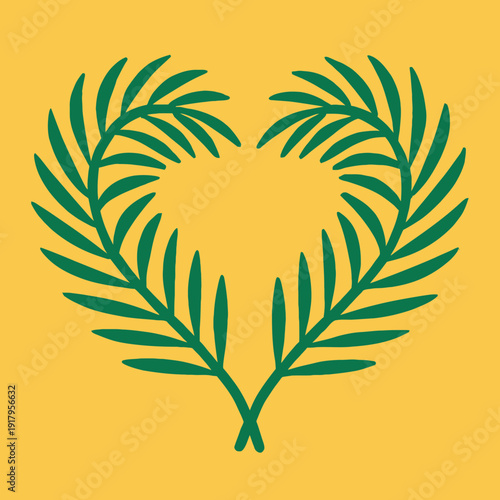 Two palm branches curved to form a heart shape