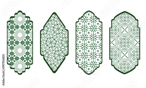 set of abstract green window patterns with Islamic religious themes, Ramadan, Eid al-Fitr, Eid al-Adha. vector illustration