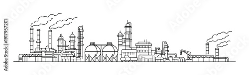 Industrial chemical plant with spherical tanks and processing units