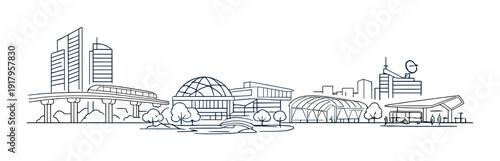 Transit corridor with monorail, pedestrian park and station