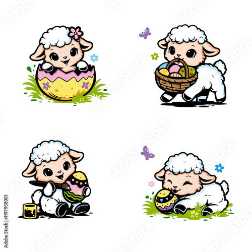süße Osterlämmchen Set Icons