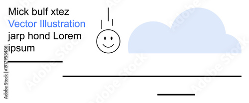Weather symbols, positivity, playful design, minimalism, education, communication. Smiling face with blue cloud and placeholder text. Positivity and weather symbols conceptual design