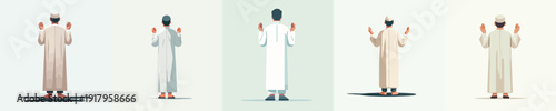 vector of a Muslim man standing gesture praying the month of Ramadan back view