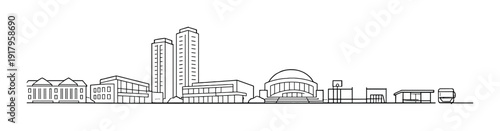 City buildings and dome adjacent to low urban skyline