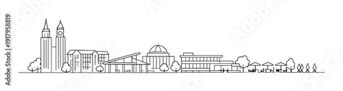 City skyline with twin towers, pavilion and dome plaza