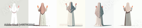 vector of a Muslim woman standing gesture praying the month of Ramadan back view