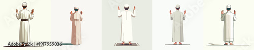 vector of a Muslim man standing gesture praying the month of Ramadan back view
