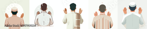 half body vector of a Muslim man standing gesture praying the month of Ramadan back view