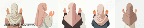 half body vector of a Muslim woman standing gesture praying the month of Ramadan back view