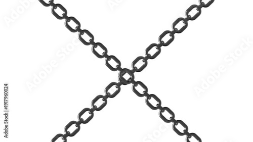 Heavy metal chains forming an X-shape break apart and fall away on white and green screen backgrounds.
