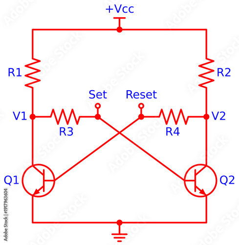 Editable Transistor SR Flip-Flop Circuit Diagram with Set Reset Bistable Multivibrator