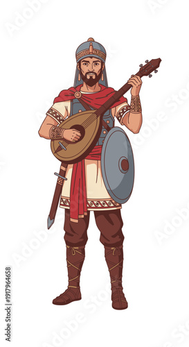 Male musician playing a stringed instrument in traditional attire  