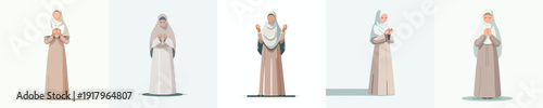 vector of a Muslim woman standing gesture praying the month of Ramadan front view