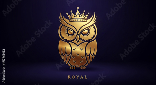 Golden Owl Wearing a Crown Symbolizing Royalty and Wisdom.