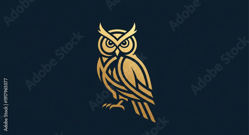 Golden Owl Logo Design Vector Illustration.