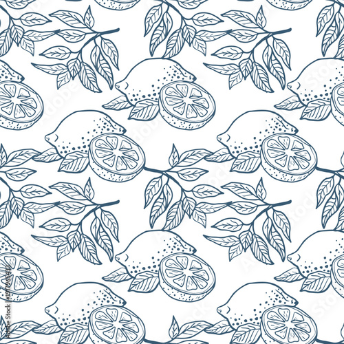 Hand drawn seamless pattern with lemons. Retro Italia dolce vita background perfect for menus, wrapping, wallpapers.