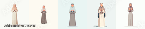 vector of a Muslim woman standing gesture praying the month of Ramadan front view