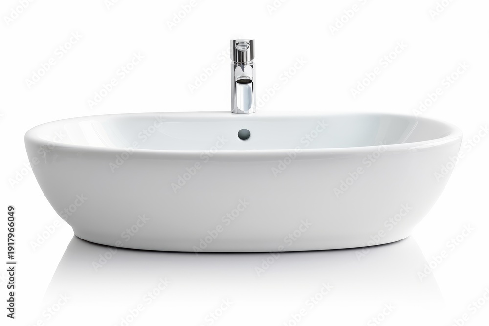 Fototapeta premium White ceramic bathroom sink isolated against a clean background with a reflection