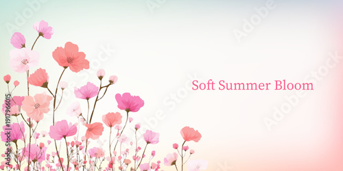 Watercolor wildflower frame with delicate spring blooms and botanical elements. Perfect floral border for wedding invitations, featuring pink wildflowers and garden greenery. Vector illustration.