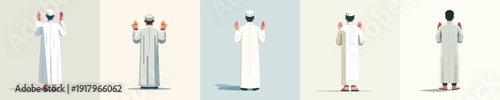 vector of a Muslim man standing gesture praying the month of Ramadan back view