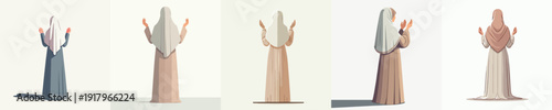 vector of a Muslim woman standing gesture praying the month of Ramadan back view